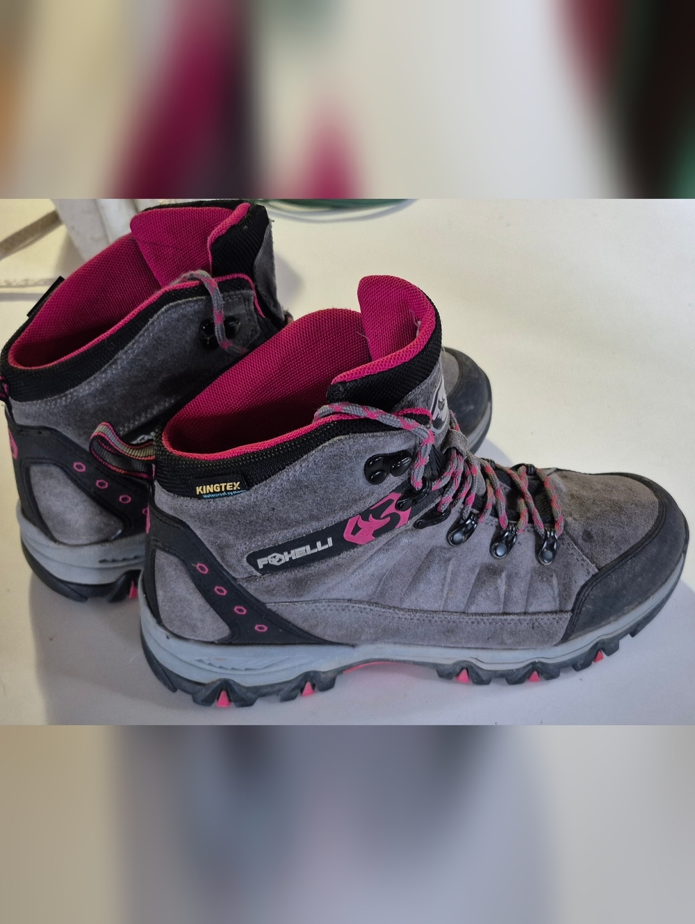 Foxelli Women's Gray Suede Lace-Up Hiking Boots with Pink Accents